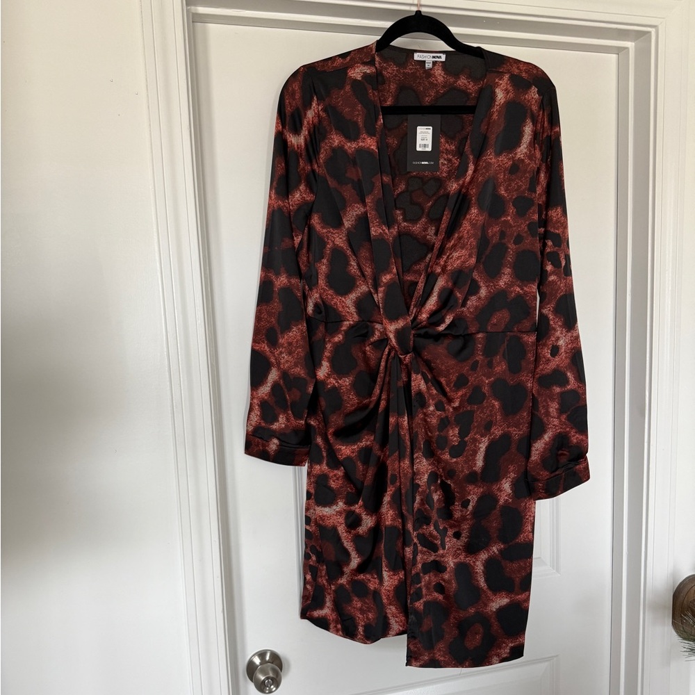 Fashion Nova Red and Black Animal Print Dress